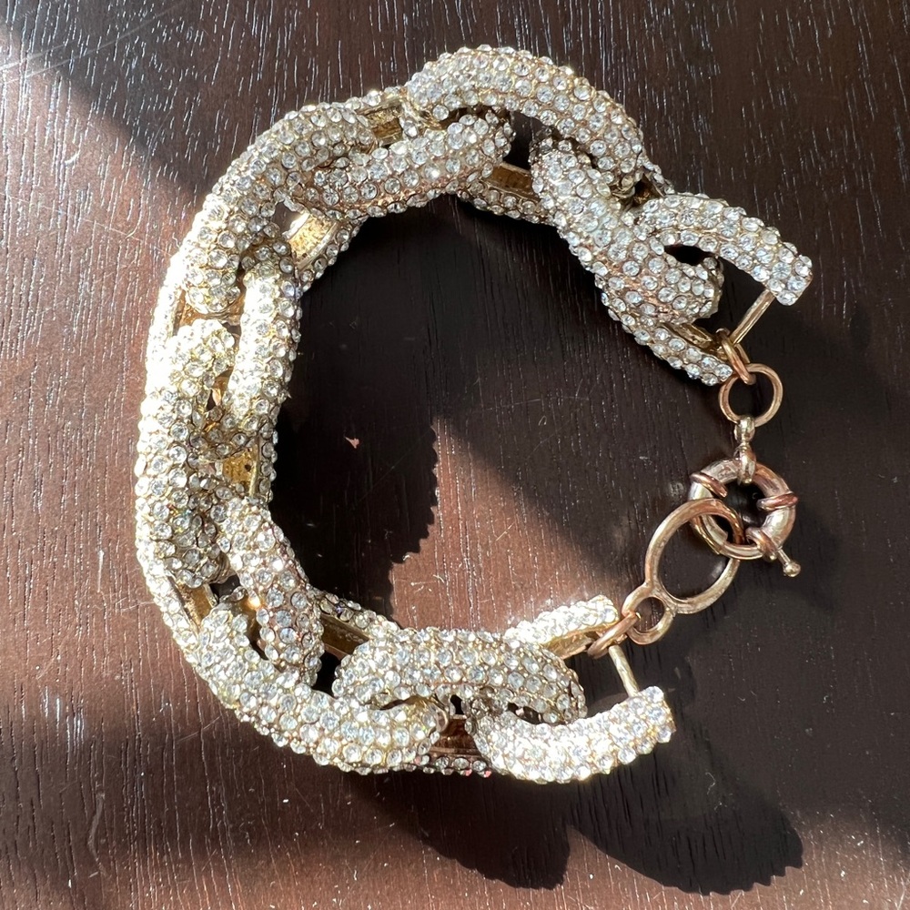 Pave Chunky Crystal & Chain Bracelet | Gold